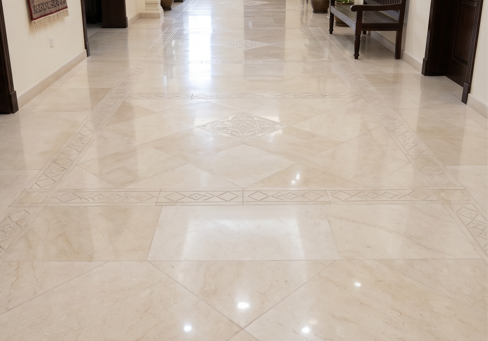 Clean marble floor after deep cleaning in Al Ain villa