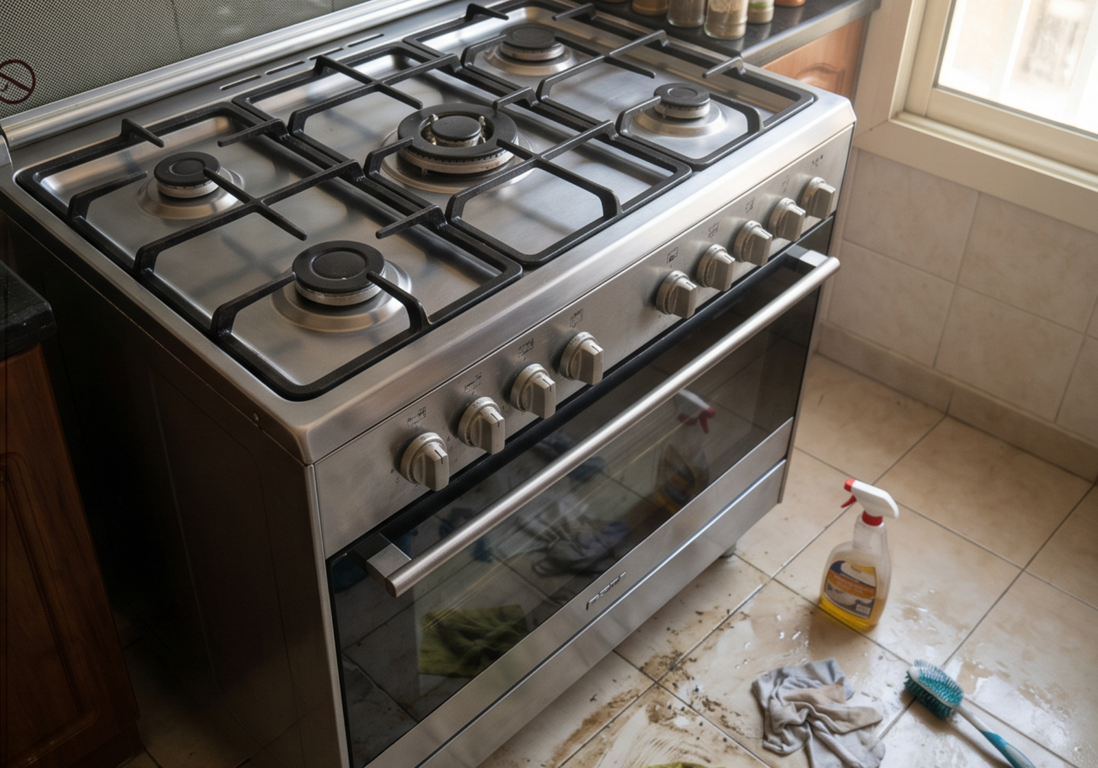 Clean stove top after deep cleaning in Al Ain villa