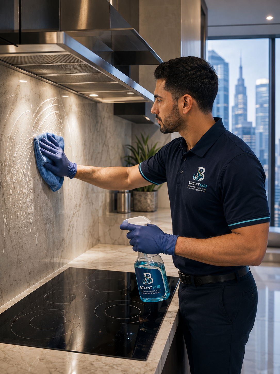 Apartment kitchen surface cleaning by Bryant Hub Cleaning in Al Ain