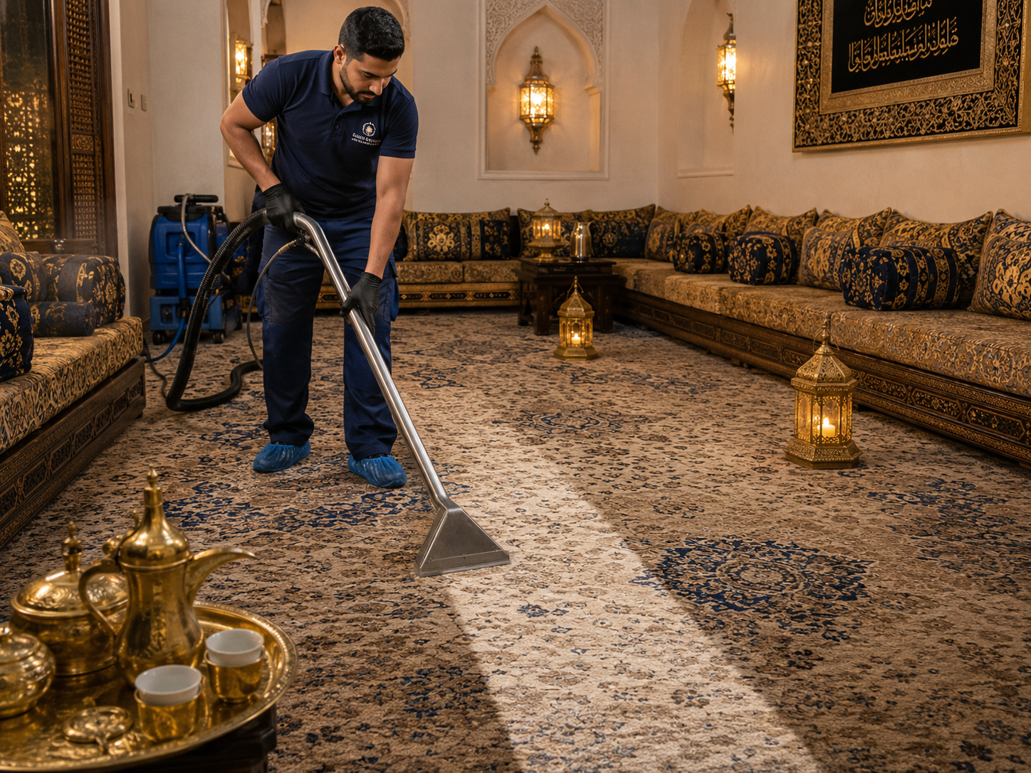 Deep carpet extraction cleaning in a traditional majlis